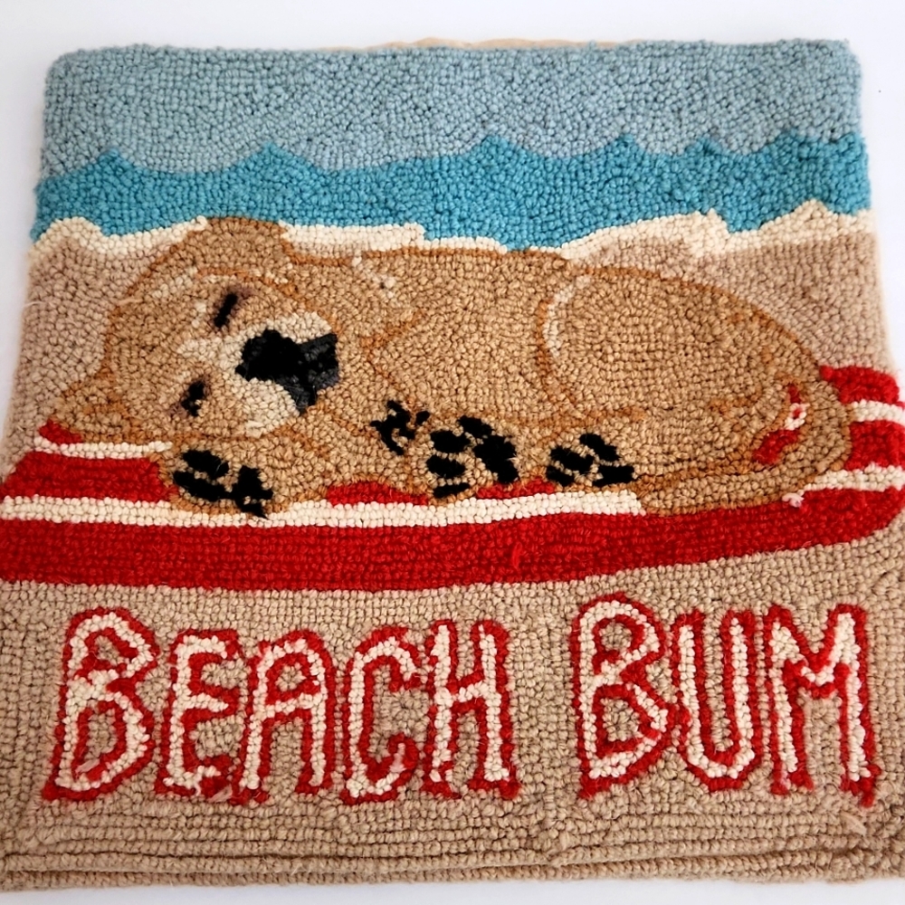 Latch Hook Golden Dog Beach Bum Pillow Case